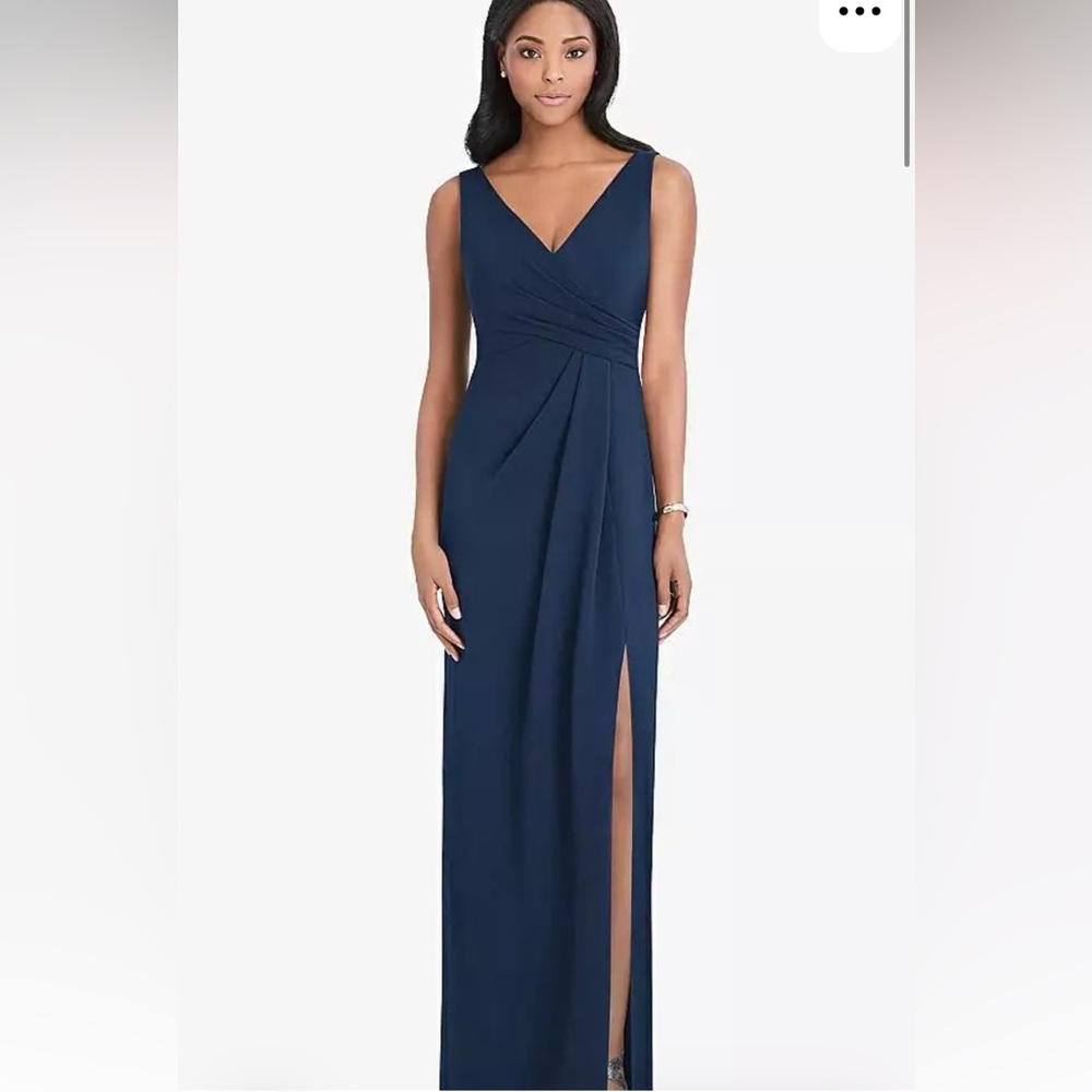 Faviana Navy Sleeveless V-Neck Maxi Gown with Side Slit